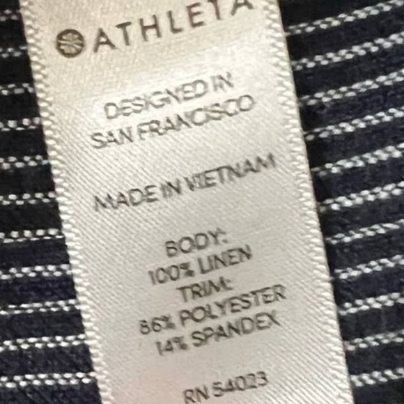 Athleta Bali 100% Linen Pants Navy Blue Striped Relaxed Size 2 - Picture 6 of 10